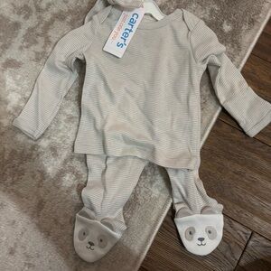 Carters long sleeve feet and top bear feet set NB